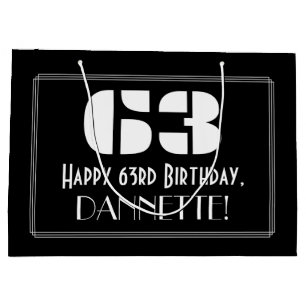 63rd Birthday ~ Art Deco Inspired Look "63" + Name Large Gift Bag