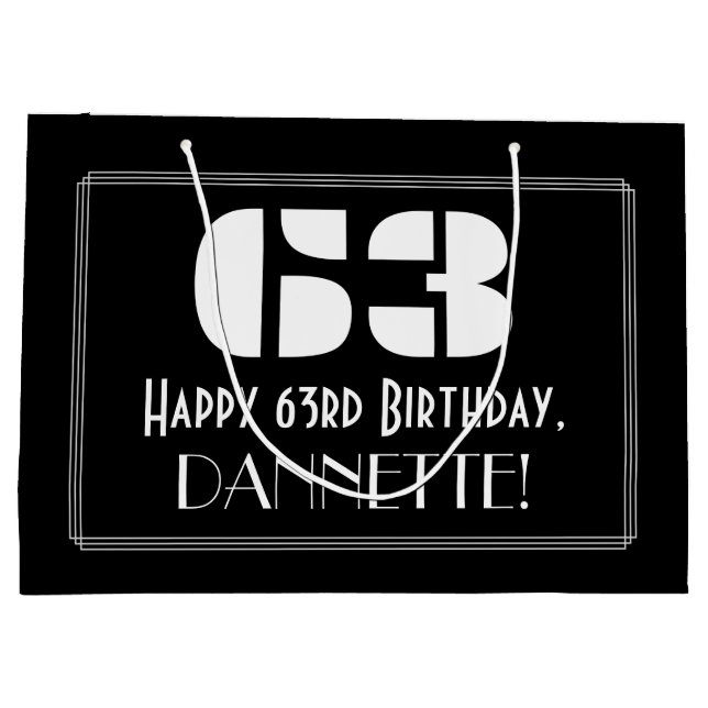 63rd Birthday ~ Art Deco Inspired Look "63" + Name Large Gift Bag (Back)
