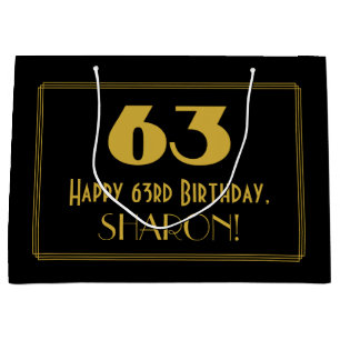 63rd Birthday — Art Deco Inspired Look "63" & Name Large Gift Bag