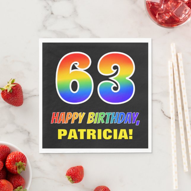 63rd Birthday: Bold, Fun, Simple, Rainbow 63 Napkin (Insitu)