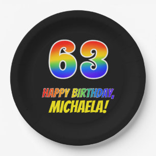 63rd Birthday: Bold, Fun, Simple, Rainbow 63 Paper Plate