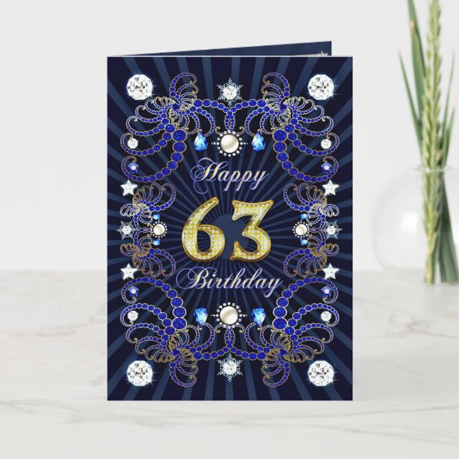 63rd birthday card with masses of jewels (Front)
