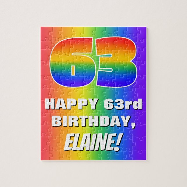 63rd Birthday: Colourful, Fun Rainbow Pattern # 63 Jigsaw Puzzle (Vertical)
