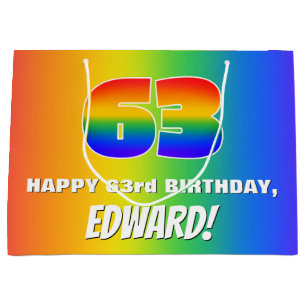 63rd Birthday: Colourful, Fun Rainbow Pattern # 63 Large Gift Bag