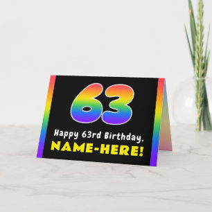63rd Birthday: Colourful Rainbow # 63, Custom Name Card