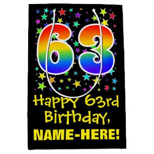 63rd Birthday: Colourful Stars Pattern & Rainbow 6 Medium Gift Bag