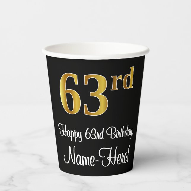 63rd Birthday - Elegant Luxurious Faux Gold Look # Paper Cups (Back)