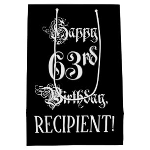 63rd Birthday: Fancy, Elegant Script + Custom Name Medium Gift Bag