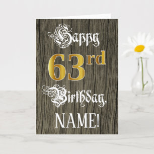 63rd Birthday: Faux Gold Look + Faux Wood Pattern Card