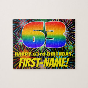 63rd Birthday: Fun, Colourful Celebratory Firework Jigsaw Puzzle