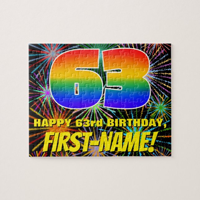 63rd Birthday: Fun, Colourful Celebratory Firework Jigsaw Puzzle (Horizontal)