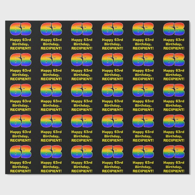 63rd Birthday: Fun, Colourful Rainbow Inspired # 6 Wrapping Paper (Flat)