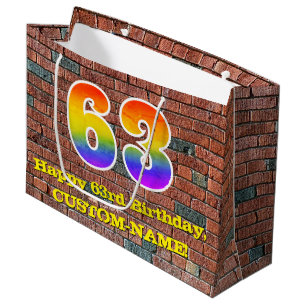 63rd Birthday: Fun, Graffiti-Inspired Rainbow # 63 Large Gift Bag