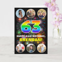63rd Birthday: Fun Rainbow #, Custom Name & Photos