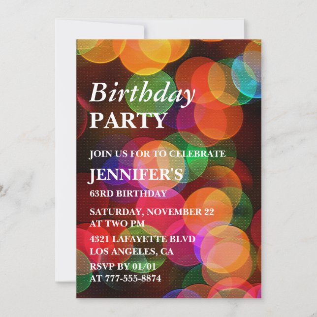 63rd birthday invitation Colourful Confetti Sparkl (Front)