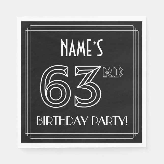63rd Birthday Party: Art Deco Style + Custom Name Napkin (Front)