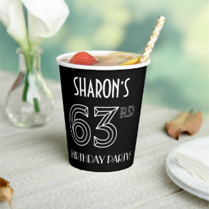 63rd Birthday Party: Art Deco Style + Custom Name Paper Cups