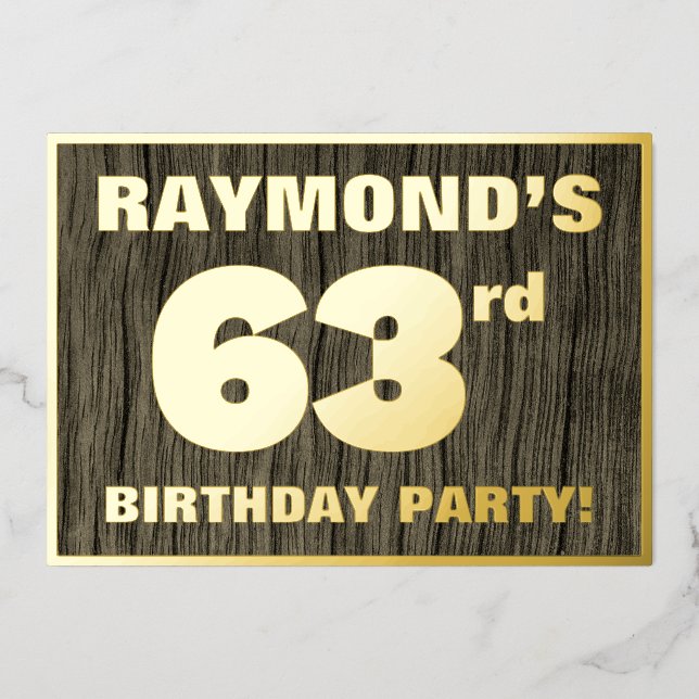63rd Birthday Party: Bold, Faux Wood Grain Pattern (Front)