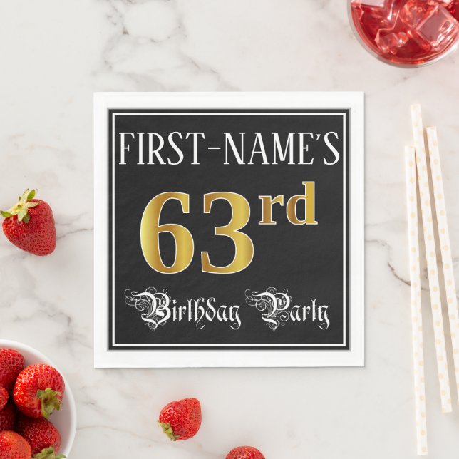 63rd Birthday Party — Fancy Script, Faux Gold Look Napkin (Insitu)