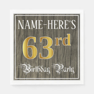 63rd Birthday Party — Faux Gold & Faux Wood Looks Napkin