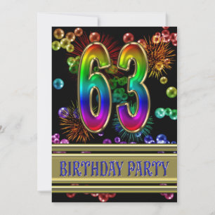 63RD Birthday party Invitation with bubbles