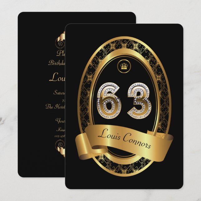 63rd,birthday party woman man,elegant colour invitation (Front/Back)