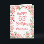 63rd Birthday Pink Peach Peonies Watercolor Floral Card<br><div class="desc">63rd Birthday Pink Peach Peonies Watercolor Floral Birthday Card. For further customisation,  please click the "Customise it" button and use our design tool to modify this template.</div>