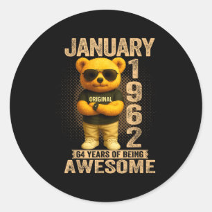 64 Year Old January 1962 Teddy Bear 64th Birthday  Classic Round Sticker