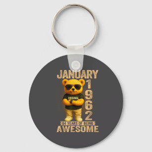 64 Year Old January 1962 Teddy Bear 64th Birthday  Key Ring