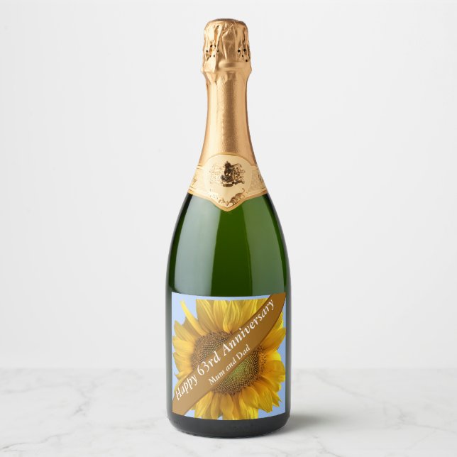 64th Anniversary Sunflower Editable Sparkling Wine Label (Front)