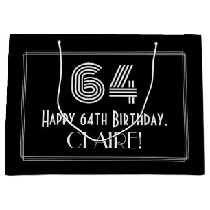 64th Birthday — Art Deco Inspired Look "64" & Na Large Gift Bag