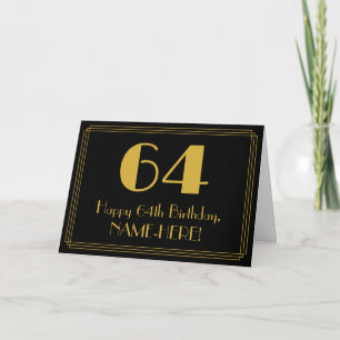 64th Birthday: Art Deco Inspired Look "64" + Name Card