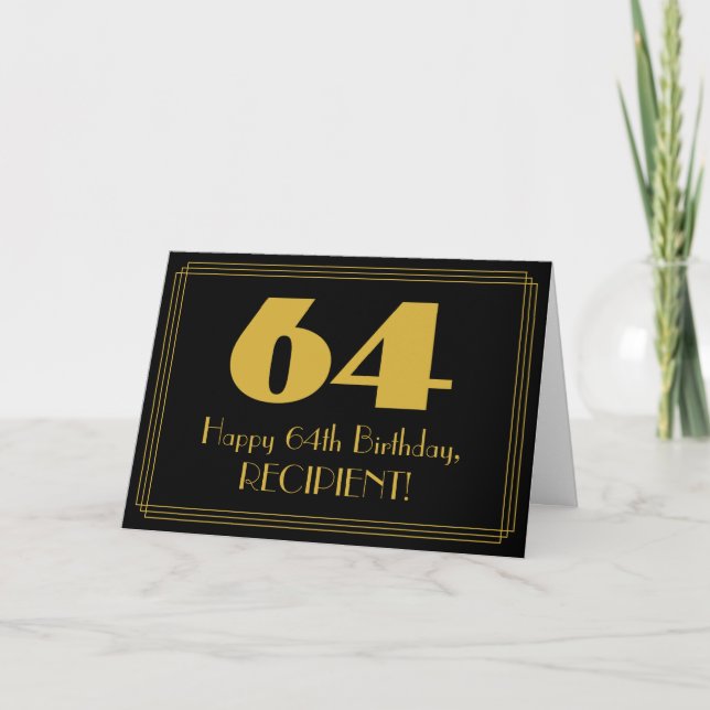 64th Birthday: Art Deco Inspired Look "64" & Name Card (Front)