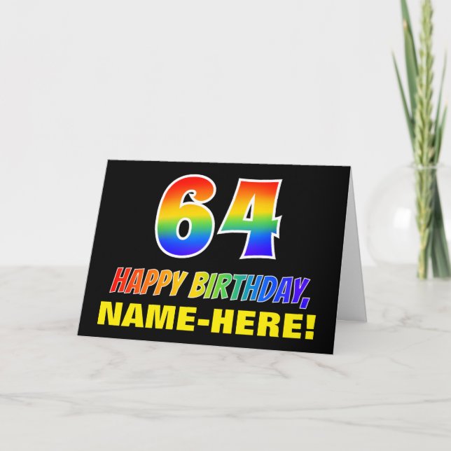 64th Birthday: Bold, Fun, Simple, Rainbow 64 Card (Front)
