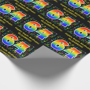 64th Birthday: Colorful Music Symbols, Rainbow 64 Wrapping Paper