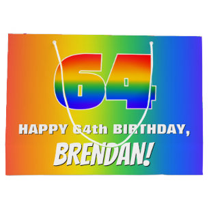 64th Birthday: Colourful, Fun Rainbow Pattern # 64 Large Gift Bag