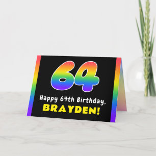 64th Birthday: Colourful Rainbow # 64, Custom Name Card