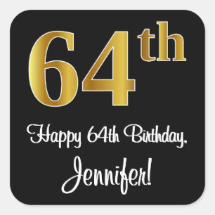 64th Birthday – Elegant Luxurious Faux Gold Look # Square Sticker
