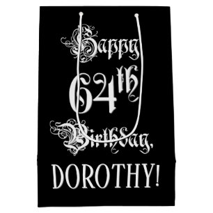64th Birthday: Fancy, Elegant Script + Custom Name Medium Gift Bag