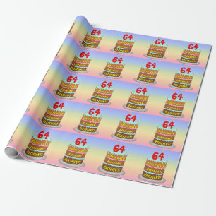 64th Birthday: Fun Cake and Candles + Custom Name Wrapping Paper