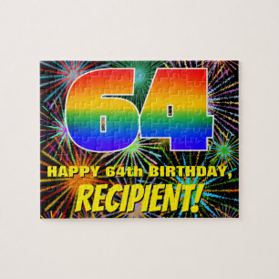 64th Birthday: Fun, Colourful Celebratory Firework Jigsaw Puzzle
