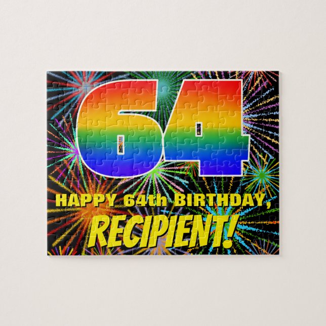 64th Birthday: Fun, Colourful Celebratory Firework Jigsaw Puzzle (Horizontal)