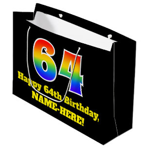 64th Birthday ~ Fun, Colourful, Vibrant, Rainbow 6 Large Gift Bag