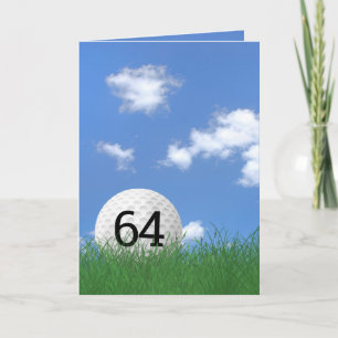 64th birthday, golf ball in grass card