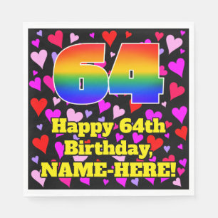 64th Birthday: Loving Hearts Pattern, Rainbow # 64 Napkin