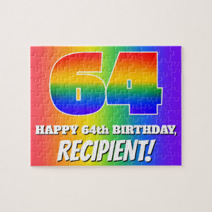 64th Birthday — Multicolored Rainbow Pattern “64” Jigsaw Puzzle
