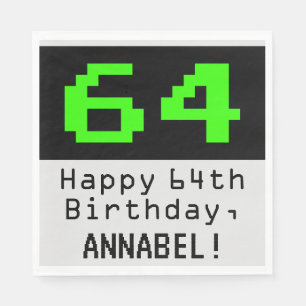 64th Birthday - Nerdy / Geeky Style "64" & Name Napkin