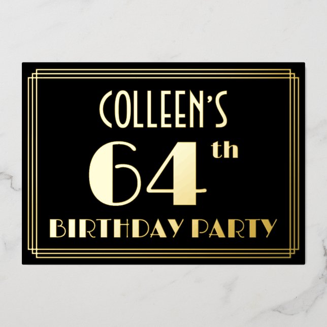 64th Birthday Party: Art Deco Look “64”, w/ Name (Front)