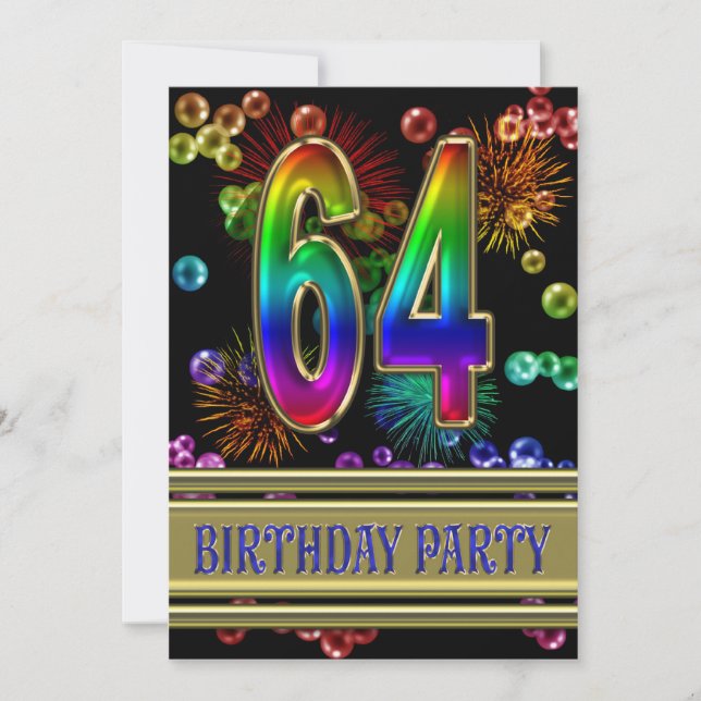64th Birthday party Invitation with bubbles (Front)