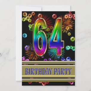 64th Birthday party Invitation with bubbles